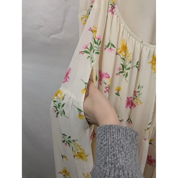 Floral Tiered Halter Maxi Dress Size XXL Pink Cream Pockets Boho Romantic Lined - Picture 9 of 11